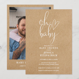 Oh Baby Rustic Kraft Photo Baby Shower Invitation