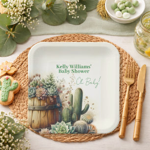 Oh Baby! Rustic Succulents & Cacti Baby Shower Paper Plate