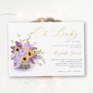 Oh Baby Rustic Sunflowers Butterflies Baby Shower Invitation