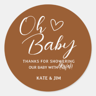 Oh Baby Saddle Brown Baby Shower Thank You Classic Round Sticker