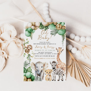 Oh Baby Safari Animal Jungle Green Baby Shower Invitation