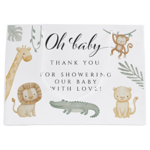 Oh Baby Safari Animals Baby Shower Jungle Greenery Large Gift Bag