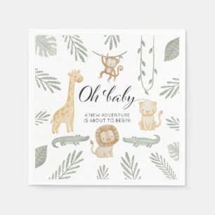 Oh Baby Safari Animals Baby Shower Jungle Greenery Napkin