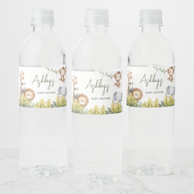 Oh Baby Safari Animals Baby Shower Water Bottle Label (Bottles)