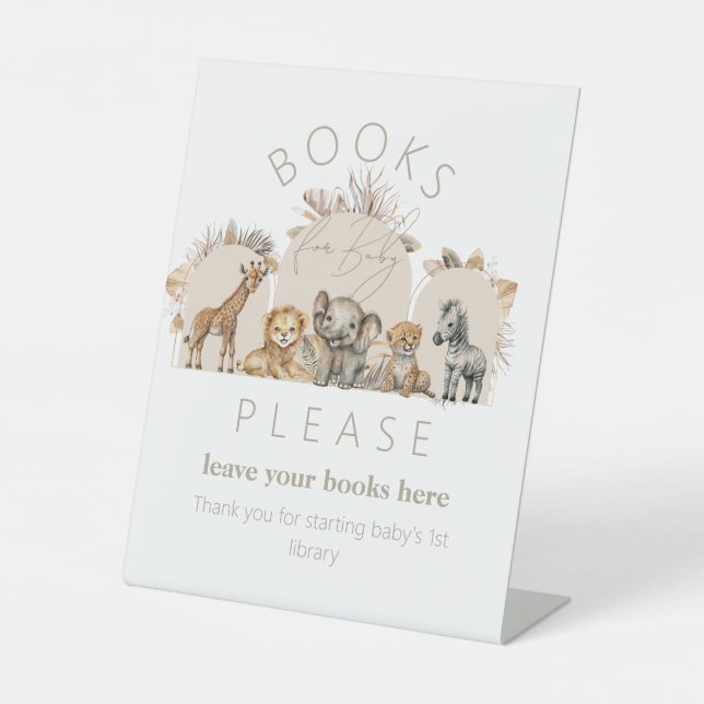Oh Baby Safari Animals Boho Baby Shower book Pedestal Sign (Front)