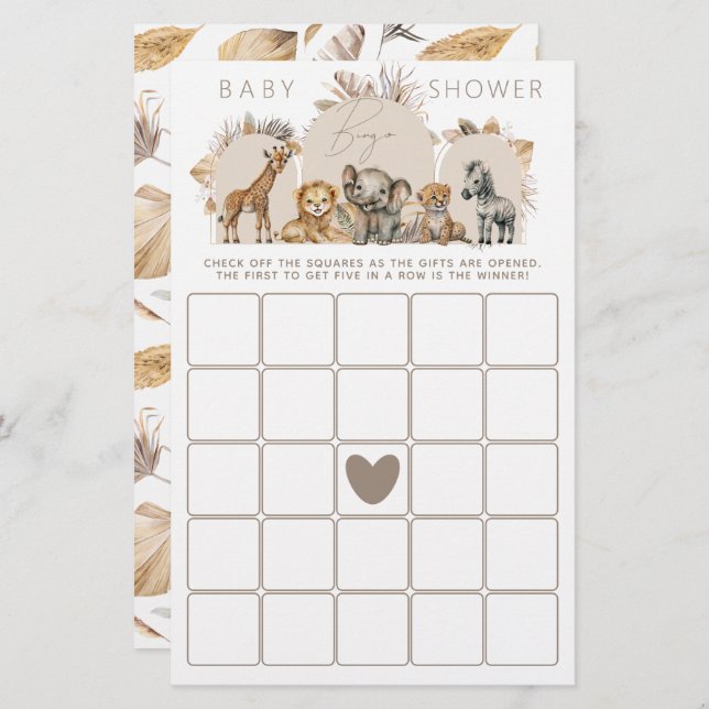 Oh Baby Safari Animals Boho Baby Shower game (Front/Back)