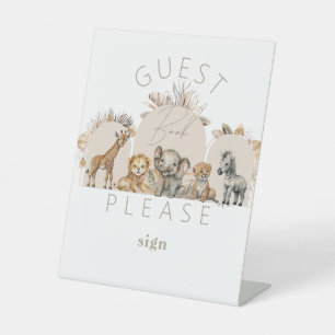 Oh Baby Safari Animals Boho Baby Shower guest book Pedestal Sign
