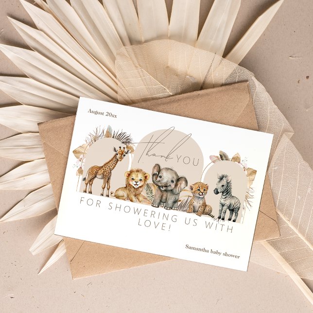 Oh Baby Safari Animals Boho Baby Shower Thank You Card (Creator Uploaded)