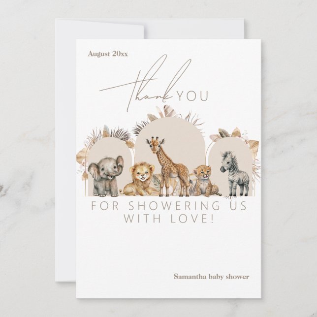 Oh Baby Safari Animals Boho Baby Shower  Thank You Card (Front)