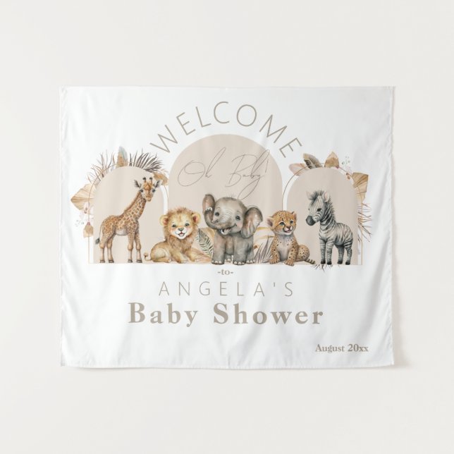 Oh Baby Safari Animals Boho Baby Shower welcome Tapestry (Front (Horizontal))