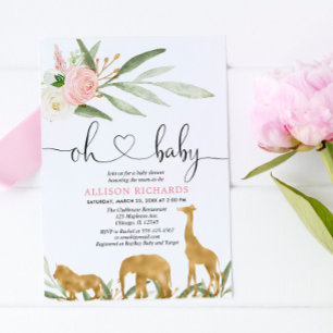 Oh baby safari greenery gold girl baby shower invitation