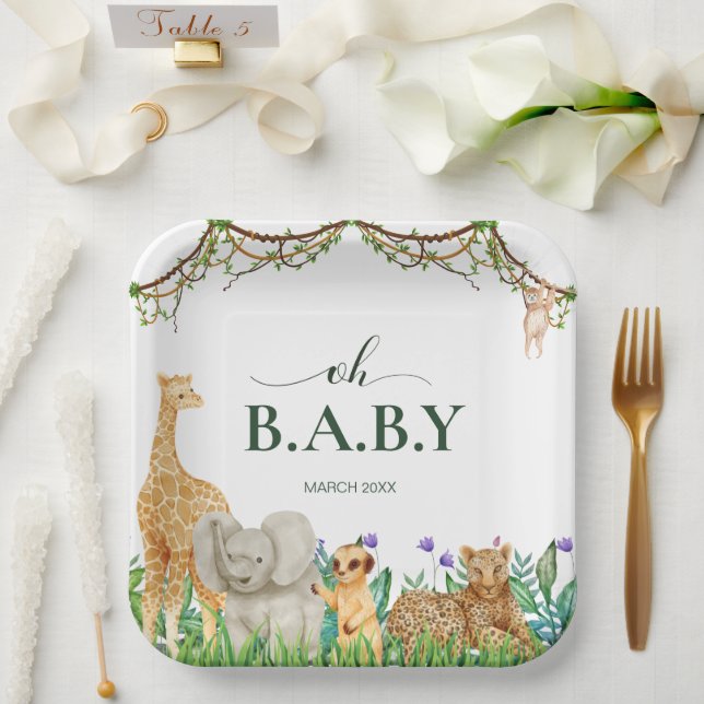 Oh baby Safari wild Animal Jungle Baby Shower Paper Plate (Wedding)