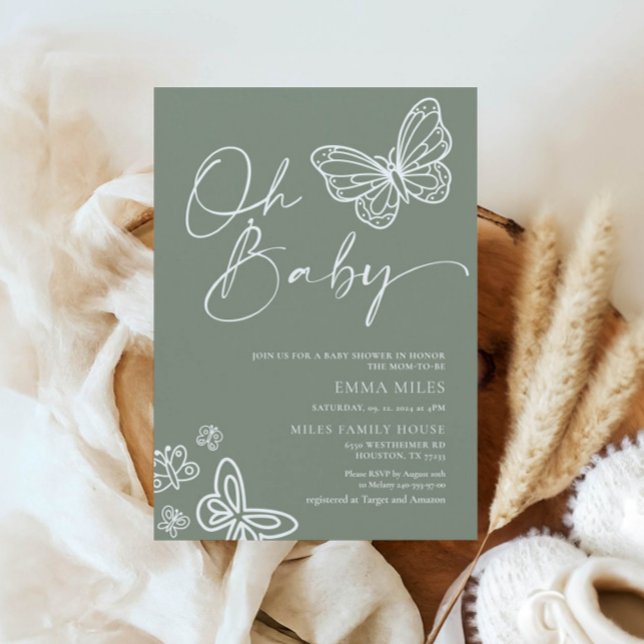 Oh Baby Sage Green Baby Shower Invitation (Creator Uploaded)