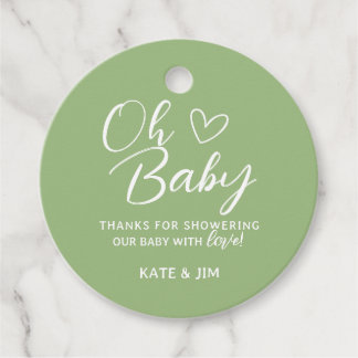 Oh Baby Sage Green Baby Shower Thank You Message Favour Tags
