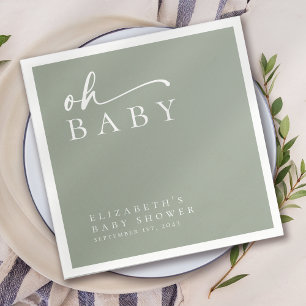 Oh Baby Sage Green Minimalist Baby Shower Napkin