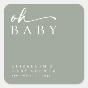 Oh Baby Sage Green Minimalist Baby Shower Square Sticker