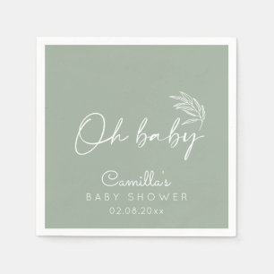 Oh Baby Sage Green Modern Baby Shower Napkin