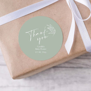 Oh Baby Sage Green Modern Baby Shower Thank You  Classic Round Sticker