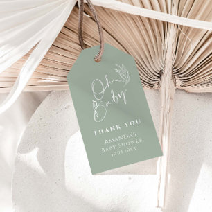 Oh Baby Sage Green Modern Baby Shower Thank You  Gift Tags