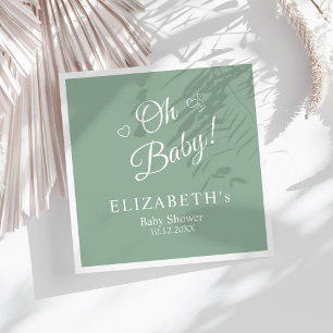 "Oh Baby" Sage Green Modern Minimalist Baby Shower Napkin