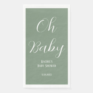 Oh Baby Sage Green Script Cute Modern Baby Shower Napkin