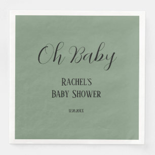 Oh Baby Sage Green Script Cute Modern Baby Shower Napkin