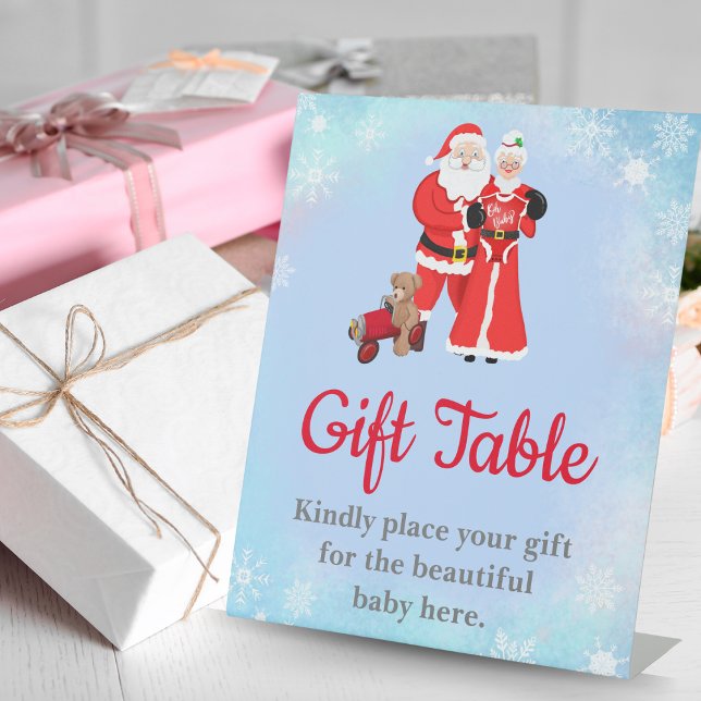 Oh Baby Santa & Mrs. Claus Baby Shower Gift Table Pedestal Sign (A great sign for your gift table with charming Santa and Mrs. Claus celebrating the joy of baby!)
