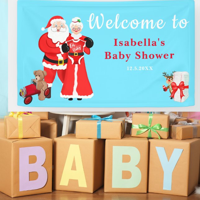 Oh Baby Santa & Mrs. Claus Baby Shower Welcome Banner (Warmly greet guests with Santa & Mrs. Claus Welcome banner, blending enchantment and excitement!)