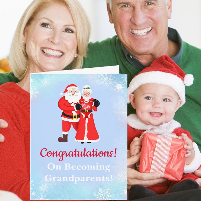 Oh Baby Santa & Mrs. Claus Grandparents  Card (Capture the enchantment of Christmas as  someone is celebrate new grandparents' joy.)