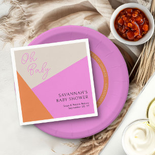 Oh Baby Script Bright Pink and Orange Tricolor Napkin