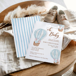 Oh Baby Script Elephant in Hot Air Balloon Shower Invitation