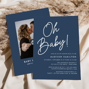 Oh Baby Script Navy Photo Baby Shower Invitation