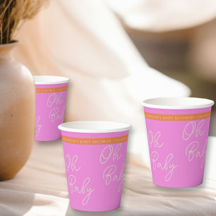 Oh Baby Script Pink and Orange Personalised Paper Cups