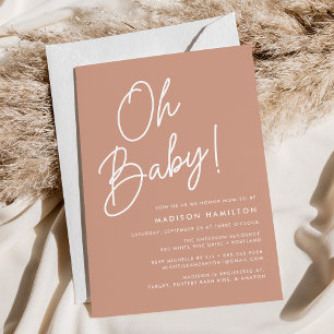 Oh Baby Script Terracotta Minimalist Baby Shower Invitation