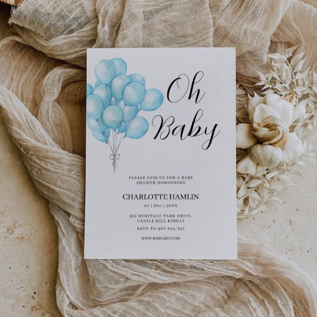 Oh Baby Shower Blue Balloon Invitation (Oh Baby Shower Blue Balloon Invitation)