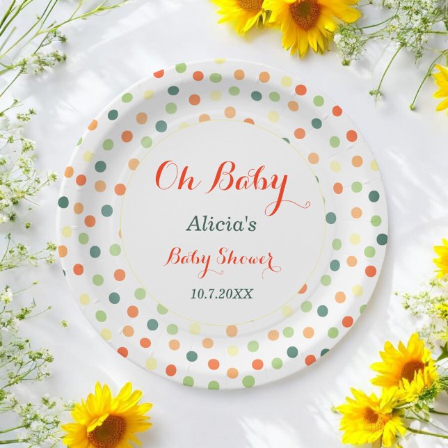 Oh Baby Shower Colourful Dots Pattern Paper Plate (Creator Uploaded)