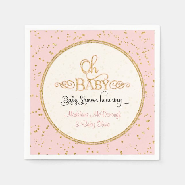 OH BABY Shower Decor Girl Glam Gold Glitter Script Napkin (Front)