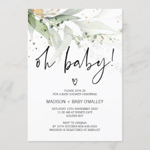 Oh Baby Shower Gender Neutral Baby Bash Greenery Invitation