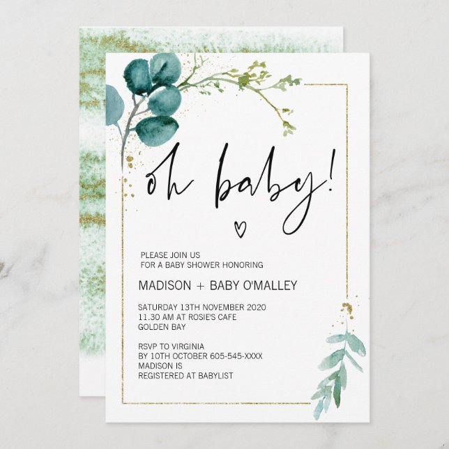 Oh Baby Shower Gender Neutral Baby Bash Greenery Invitation (Front/Back)