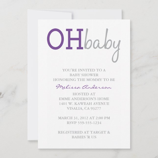 Oh Baby Shower Invitation (Front)
