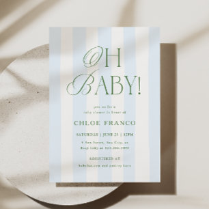 Oh Baby Shower Invitation Classic Preppy Stripes