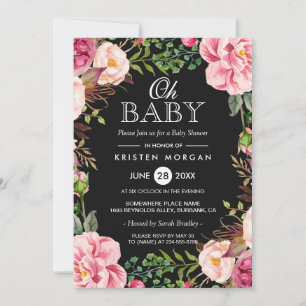 Oh Baby Shower Modern Beautiful Floral Wreath Wrap Invitation