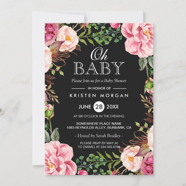 Oh Baby Shower Modern Beautiful Floral Wreath Wrap Invitation (Front)
