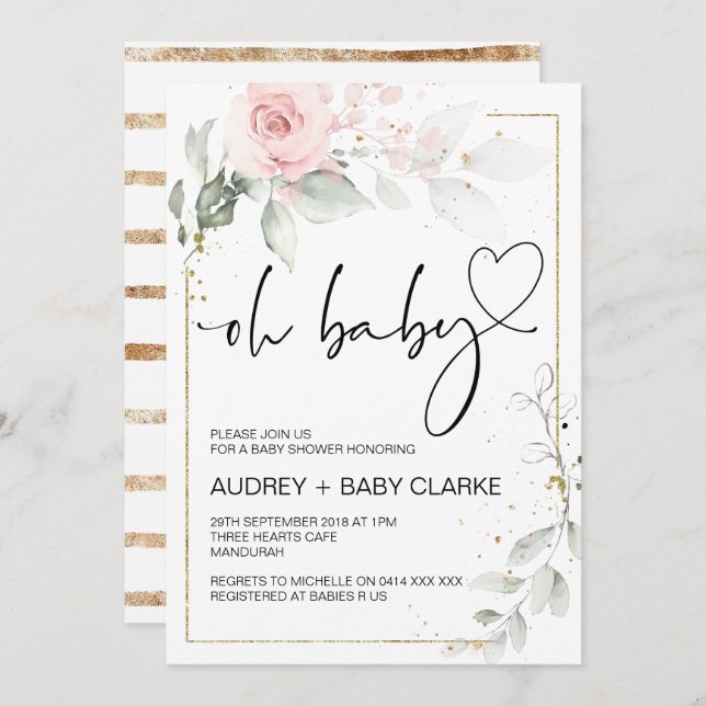 Oh Baby Shower Party Girl Boy Baby Party Floral Invitation (Front/Back)