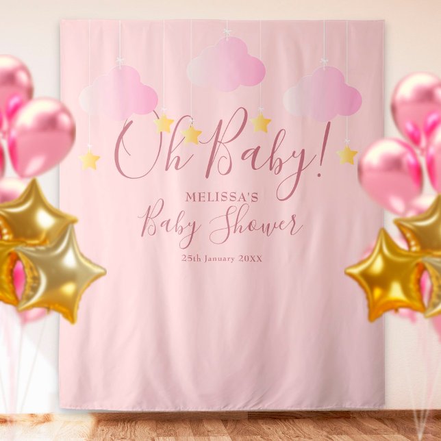 Oh Baby Shower Pretty Pink Photo Booth Backdrop Tapestry (Creator Uploaded)