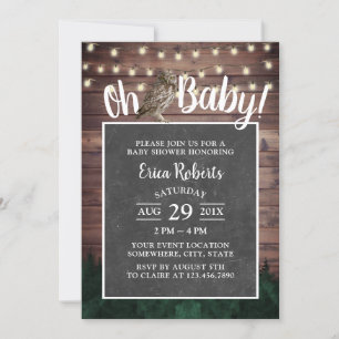 Oh Baby Shower Rustic Forest Owl String Lights Invitation