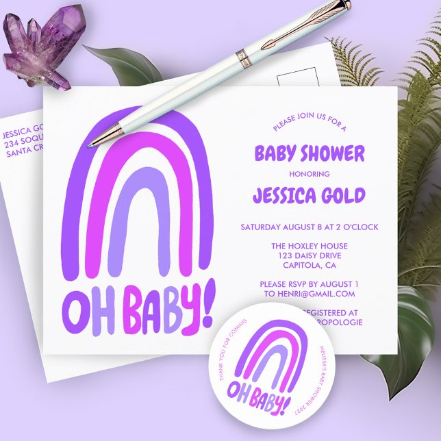 OH BABY SHOWER Sweet Purple Rainbow CUSTOM Invitation Postcard (OH BABY SHOWER Sweet Purple Rainbow CUSTOM Invitation Postcard
Baby Sprinkle Baby Shower Cute )