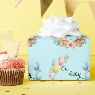 Oh Baby shower teddies & balloons Wrapping Paper