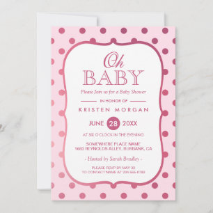 Oh Baby Shower Trendy Pink Glitter Polka Dots Invitation