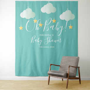 Oh Baby Shower Twinkle Stars Photo Booth Backdrop Tapestry